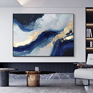 Lüks Mermer Duvar Dekoru; Lacivert Duvar Sanatı; Soyut Mermer Tablosu; Alkol Mürekkebi Sanatı; Altın 40x60 cm