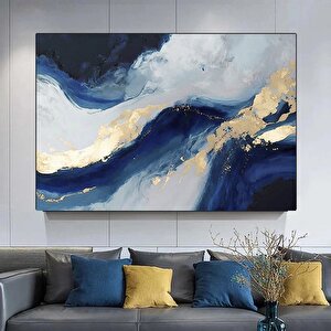 Lüks Mermer Duvar Dekoru; Lacivert Duvar Sanatı; Soyut Mermer Tablosu; Alkol Mürekkebi Sanatı; Altın 40x60 cm