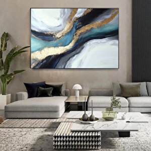 Lüks Mermer Duvar Dekoru – Lacivert Duvar Sanatı; Soyut Mermer Tablosu; Alkol Mürekkebi; Altın Merme 150x290 cm