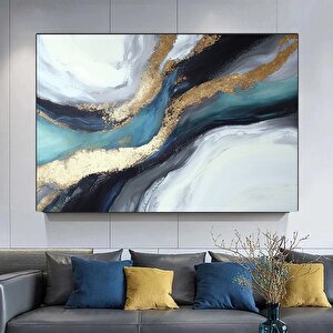 Lüks Mermer Duvar Dekoru – Lacivert Duvar Sanatı; Soyut Mermer Tablosu; Alkol Mürekkebi; Altın Merme