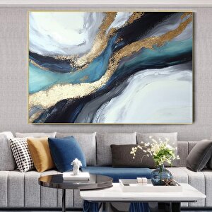Lüks Mermer Duvar Dekoru – Lacivert Duvar Sanatı; Soyut Mermer Tablosu; Alkol Mürekkebi; Altın Merme