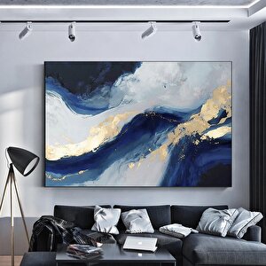 Lüks Mermer Duvar Dekoru; Lacivert Duvar Sanatı; Soyut Mermer Tablosu; Alkol Mürekkebi Sanatı; Altın 60x120 cm