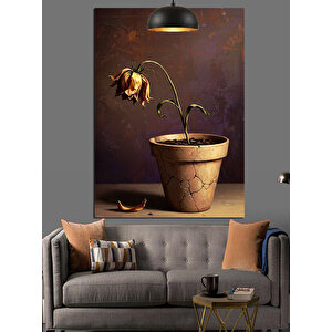 Saksıda Solmuş Çiçek Dekoratif Kanvas - Mdf Ahşap Tablo 35x50 cm