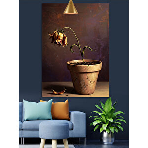 Saksıda Solmuş Çiçek Dekoratif Kanvas - Mdf Ahşap Tablo 35x50 cm
