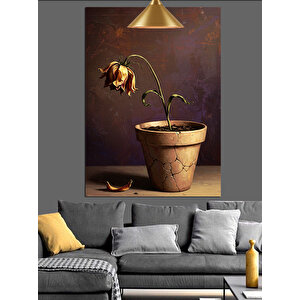 Saksıda Solmuş Çiçek Dekoratif Kanvas - Mdf Ahşap Tablo