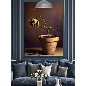 Saksıda Solmuş Çiçek Dekoratif Kanvas - Mdf Ahşap Tablo