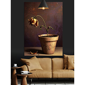 Saksıda Solmuş Çiçek Dekoratif Kanvas - Mdf Ahşap Tablo 50x70 cm