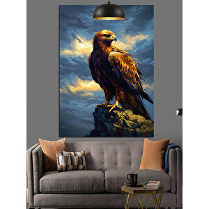 Altın Tüylü Kartal Dekoratif Kanvas - Mdf Ahşap Tablo