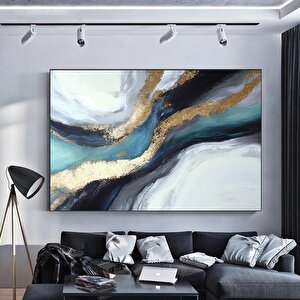 Lüks Mermer Duvar Dekoru – Lacivert Duvar Sanatı; Soyut Mermer Tablosu; Alkol Mürekkebi; Altın Merme 120x180 cm