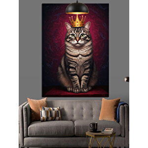 Taçlı Kedi Portre Dekoratif Kanvas - Mdf Ahşap Tablo 25x35 cm