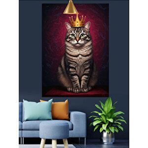 Taçlı Kedi Portre Dekoratif Kanvas - Mdf Ahşap Tablo 25x35 cm