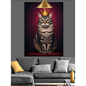 Taçlı Kedi Portre Dekoratif Kanvas - Mdf Ahşap Tablo