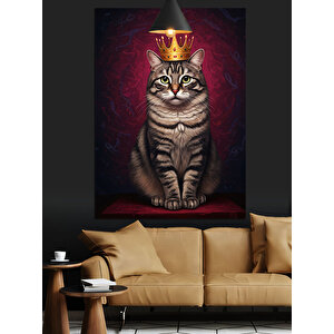 Taçlı Kedi Portre Dekoratif Kanvas - Mdf Ahşap Tablo