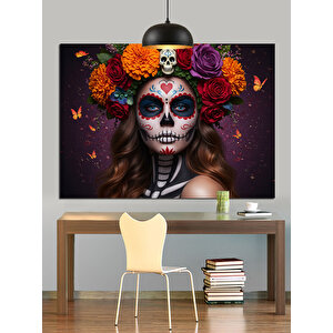 Çiçekli Yüz Boyamalı Kadın Dekoratif Kanvas - Mdf Ahşap Tablo 70x100 cm