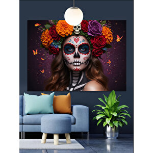 Çiçekli Yüz Boyamalı Kadın Dekoratif Kanvas - Mdf Ahşap Tablo 70x100 cm