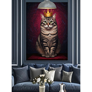 Taçlı Kedi Portre Dekoratif Kanvas - Mdf Ahşap Tablo 50x70 cm
