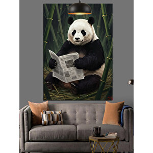 Gazete Okuyan Panda Dekoratif Kanvas - Mdf Ahşap Tablo 70x100 cm