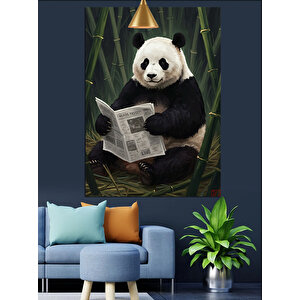 Gazete Okuyan Panda Dekoratif Kanvas - Mdf Ahşap Tablo 70x100 cm