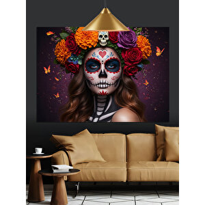 Çiçekli Yüz Boyamalı Kadın Dekoratif Kanvas - Mdf Ahşap Tablo 35x50 cm