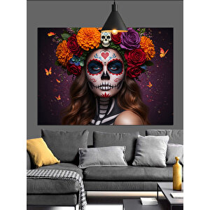 Çiçekli Yüz Boyamalı Kadın Dekoratif Kanvas - Mdf Ahşap Tablo