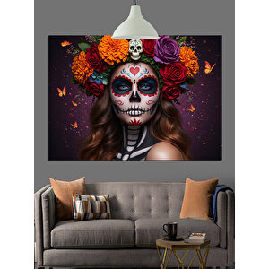 Çiçekli Yüz Boyamalı Kadın Dekoratif Kanvas - Mdf Ahşap Tablo