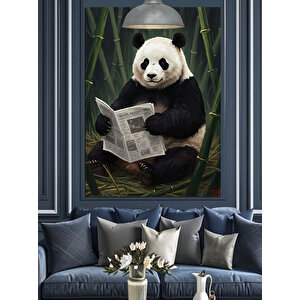 Gazete Okuyan Panda Dekoratif Kanvas - Mdf Ahşap Tablo 50x70 cm