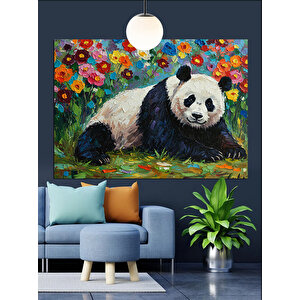Çiçekler Arasında Yatan Panda Dekoratif Kanvas - Mdf Ahşap Tablo