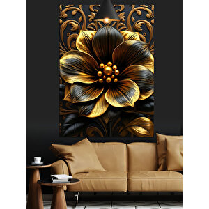 Altın Çiçek Desen Dekoratif Kanvas - Mdf Ahşap Tablo 50x70 cm