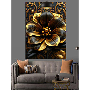 Altın Çiçek Desen Dekoratif Kanvas - Mdf Ahşap Tablo