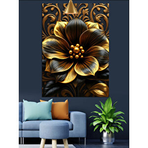 Altın Çiçek Desen Dekoratif Kanvas - Mdf Ahşap Tablo