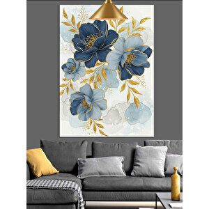 Mavi Çiçek Deseni Dekoratif Kanvas - Mdf Ahşap Tablo 70x100 cm