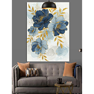 Mavi Çiçek Deseni Dekoratif Kanvas - Mdf Ahşap Tablo