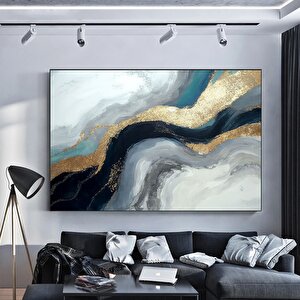 Lüks Mermer Duvar Dekoru; Lacivert Duvar Sanatı; Soyut Mermer Duvar Sanatı; Alkol Mürekkebi Sanatı; 50x70 cm