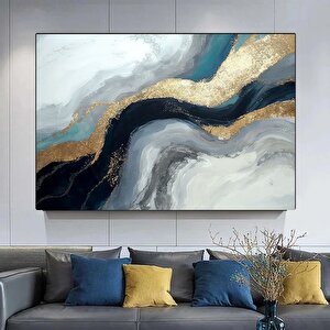 Lüks Mermer Duvar Dekoru; Lacivert Duvar Sanatı; Soyut Mermer Duvar Sanatı; Alkol Mürekkebi Sanatı; 50x70 cm