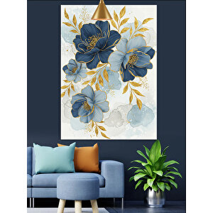 Mavi Çiçek Deseni Dekoratif Kanvas - Mdf Ahşap Tablo