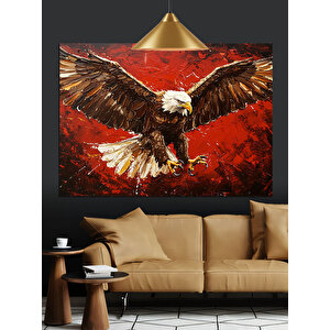 Kırmızı Fon Üzerinde Kartal Dekoratif Kanvas - Mdf Ahşap Tablo 35x50 cm