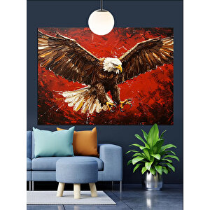 Kırmızı Fon Üzerinde Kartal Dekoratif Kanvas - Mdf Ahşap Tablo