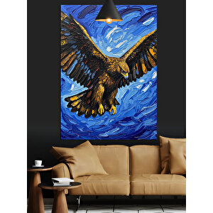 Mavi Kanat Kartal Dekoratif Kanvas - Mdf Ahşap Tablo 70x100 cm