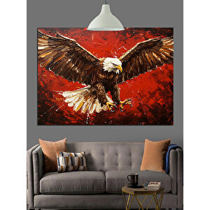Kırmızı Fon Üzerinde Kartal Dekoratif Kanvas - Mdf Ahşap Tablo 50x70 cm