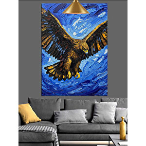 Mavi Kanat Kartal Dekoratif Kanvas - Mdf Ahşap Tablo 70x100 cm