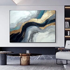 Lüks Mermer Duvar Dekoru; Lacivert Duvar Sanatı; Soyut Mermer Duvar Sanatı; Alkol Mürekkebi Sanatı; 80x160 cm