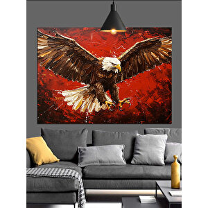 Kırmızı Fon Üzerinde Kartal Dekoratif Kanvas - Mdf Ahşap Tablo 70x100 cm