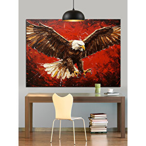 Kırmızı Fon Üzerinde Kartal Dekoratif Kanvas - Mdf Ahşap Tablo
