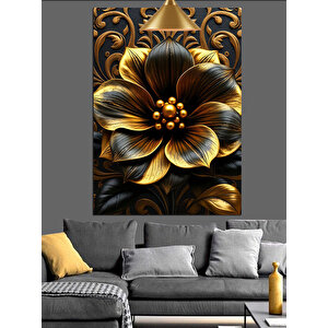 Altın Çiçek Desen Dekoratif Kanvas - Mdf Ahşap Tablo 70x100 cm