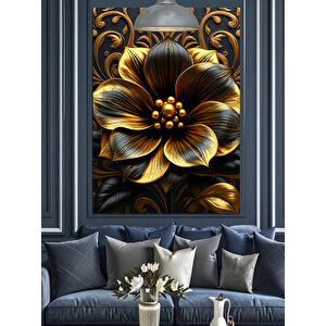 Altın Çiçek Desen Dekoratif Kanvas - Mdf Ahşap Tablo 70x100 cm