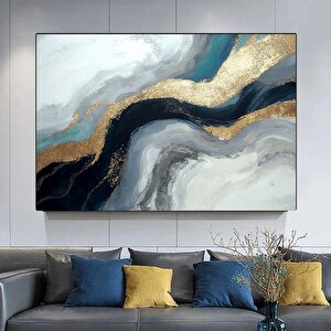 Lüks Mermer Duvar Dekoru; Lacivert Duvar Sanatı; Soyut Mermer Duvar Sanatı; Alkol Mürekkebi Sanatı; 90x180 cm