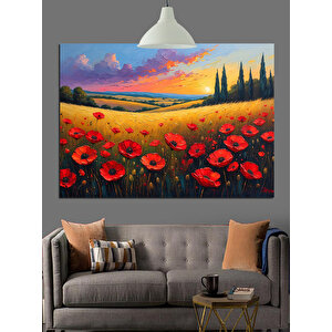 Kırmızı Gelinciklerle Çiçek Tarlası Dekoratif Kanvas - Mdf Ahşap Tablo 70x100 cm
