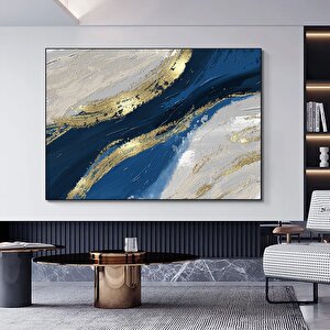 Lüks Mermer Duvar Dekoru, Lacivert Duvar Sanatı, Soyut Mermer Duvar Sanatı, Alkollü Mürekkep Sanatı 40x60 cm