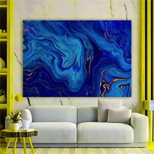 Lüks Mermer Duvar Dekoru, Lacivert Duvar Sanatı, Altın Mermer Alkol Mürekkebi Temalı Kanvas 80x160 cm