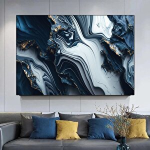 Lüks Mermer Duvar Dekoru, Lacivert Duvar Sanatı, Soyut Mermer Tablo, Alkol Mürekkebi Sanatı 150x290 cm